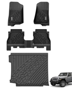 3W Jeep Wrangler JL (Non JK or 4XE) 2018-2023 Custom Floor Mats / Trunk Mat TPE Material & All-Weather Protection