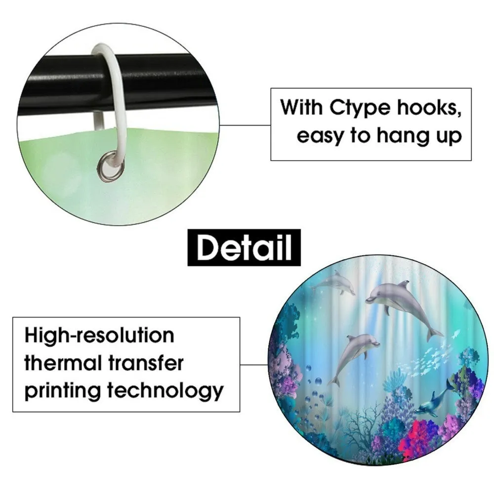 4/3/1 Pcs Sea Style Dolphin Waterproof Shower Curtain Set Toilet Cover Mat Bathroom Non-Slip Mat Pedestal Rug Kit