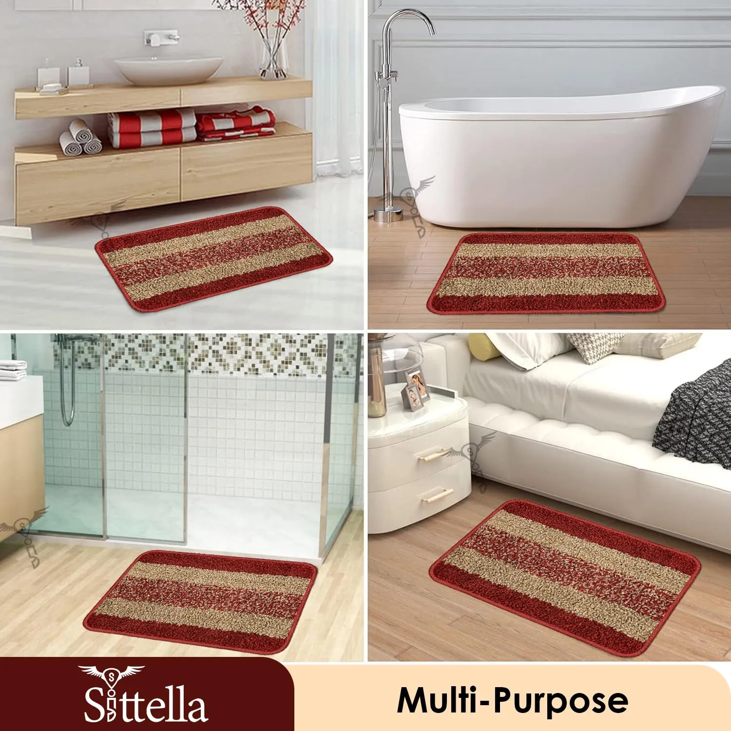 Anti-Skid Microfiber Bathroom Door Mat, Water Absorbent Floor mat (50X35cm) (Red)