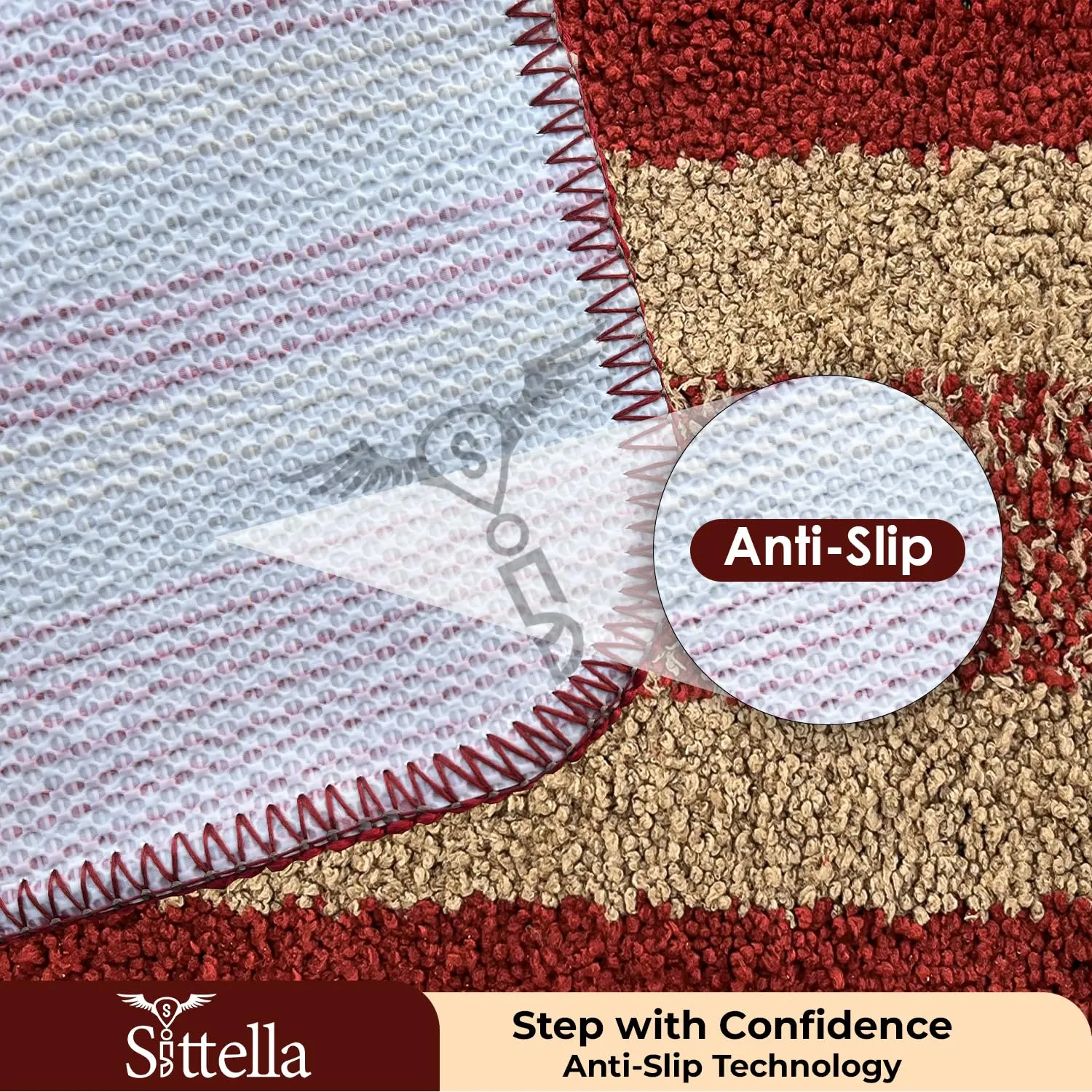 Anti-Skid Microfiber Bathroom Door Mat, Water Absorbent Floor mat (50X35cm) (Red)