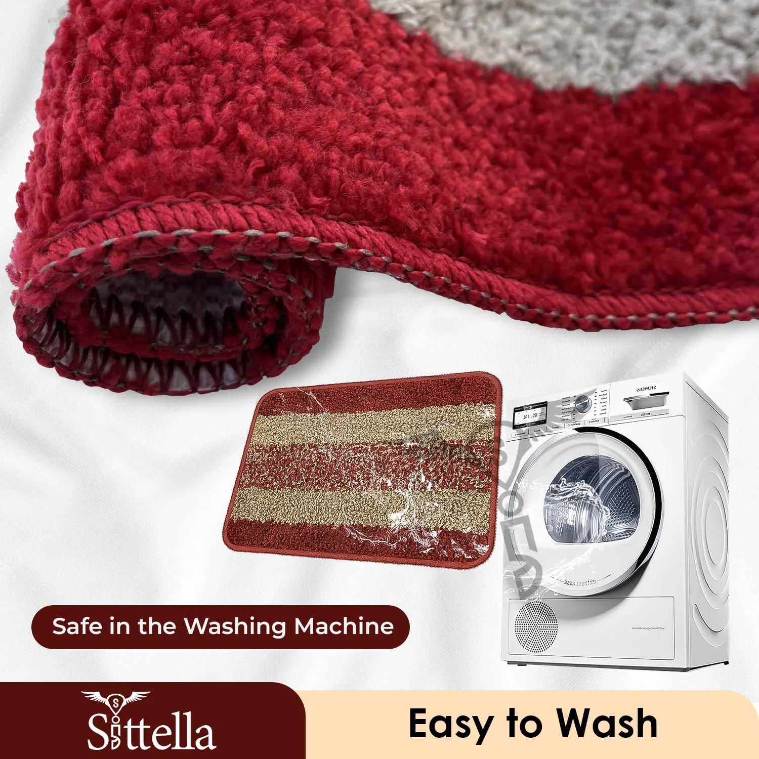 Anti-Skid Microfiber Bathroom Door Mat, Water Absorbent Floor mat (50X35cm) (Red)