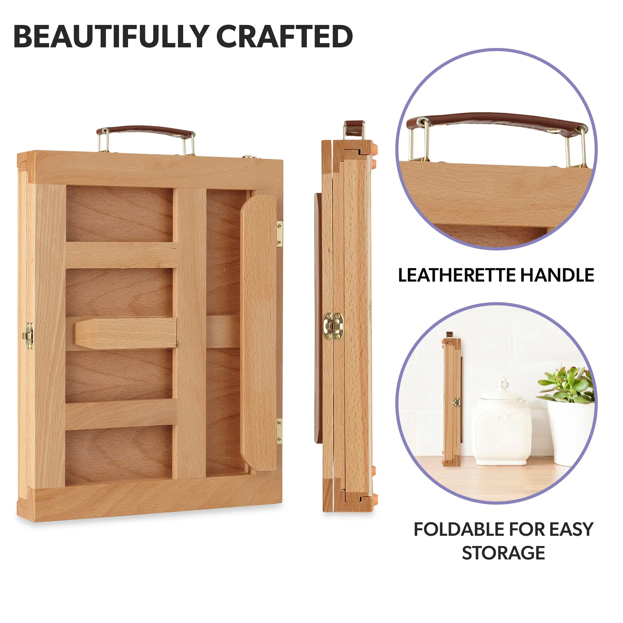 Beechwood Table Easel- Adjustable with Palette and Storage- 7 Elements