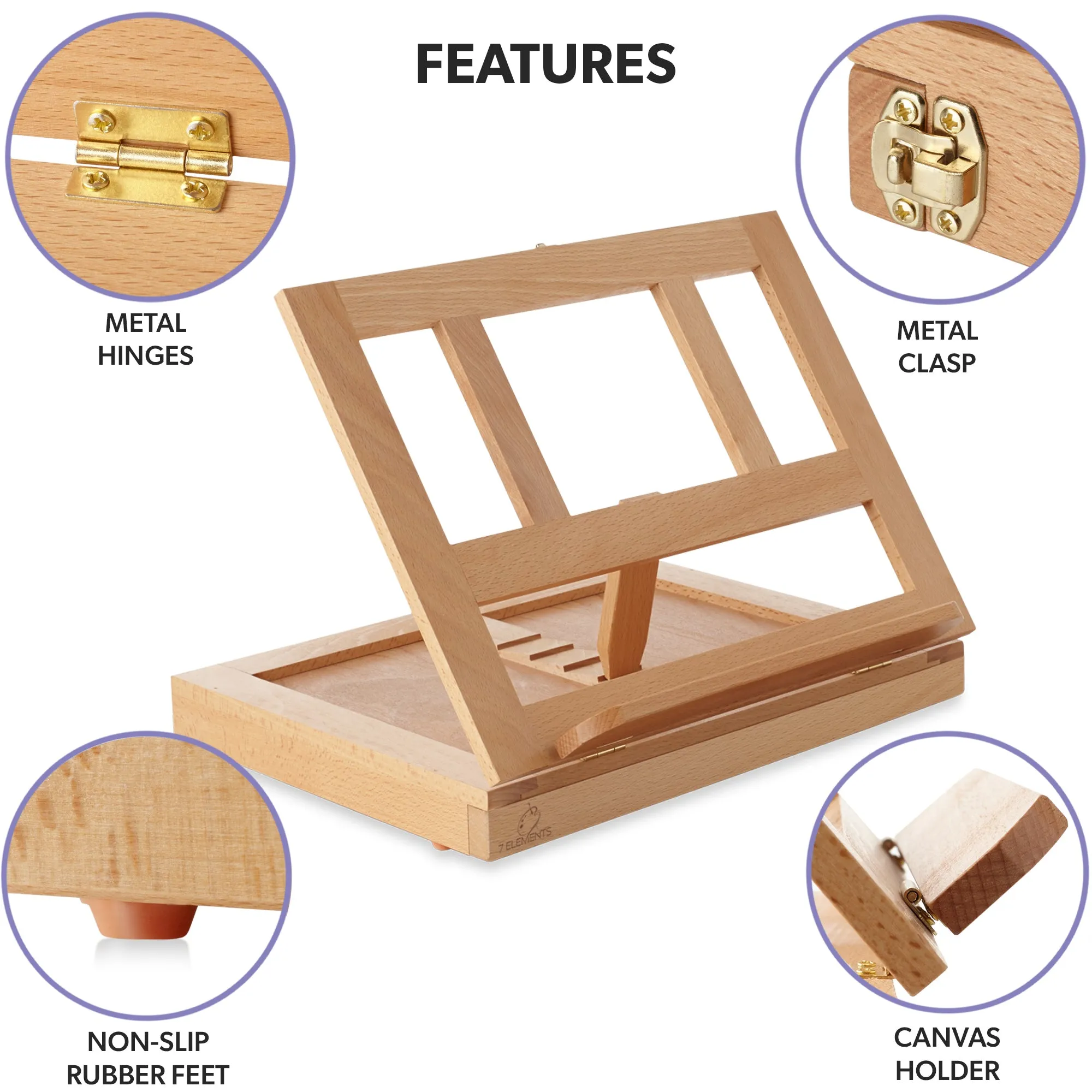 Beechwood Table Easel- Adjustable with Palette and Storage- 7 Elements