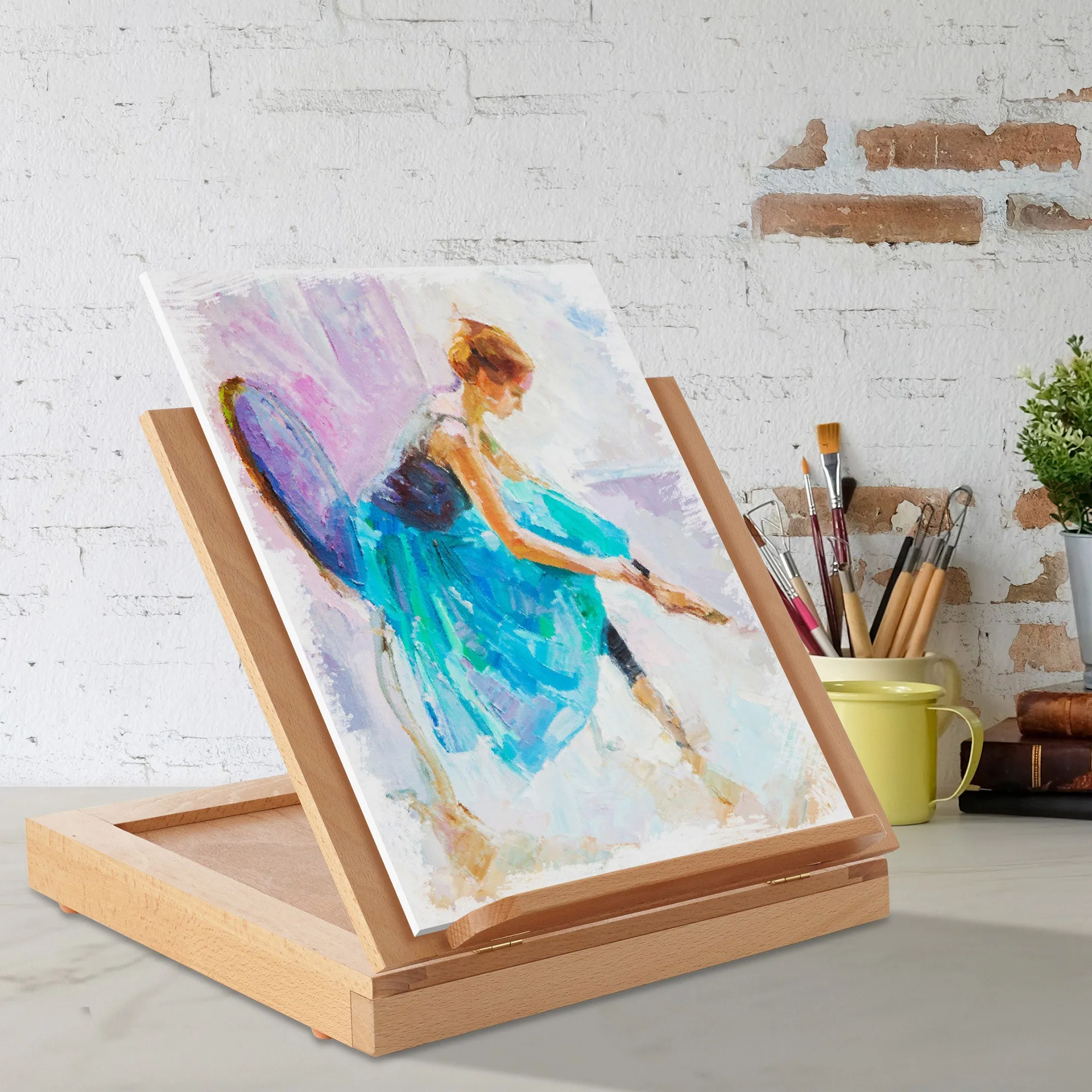 Beechwood Table Easel- Adjustable with Palette and Storage- 7 Elements