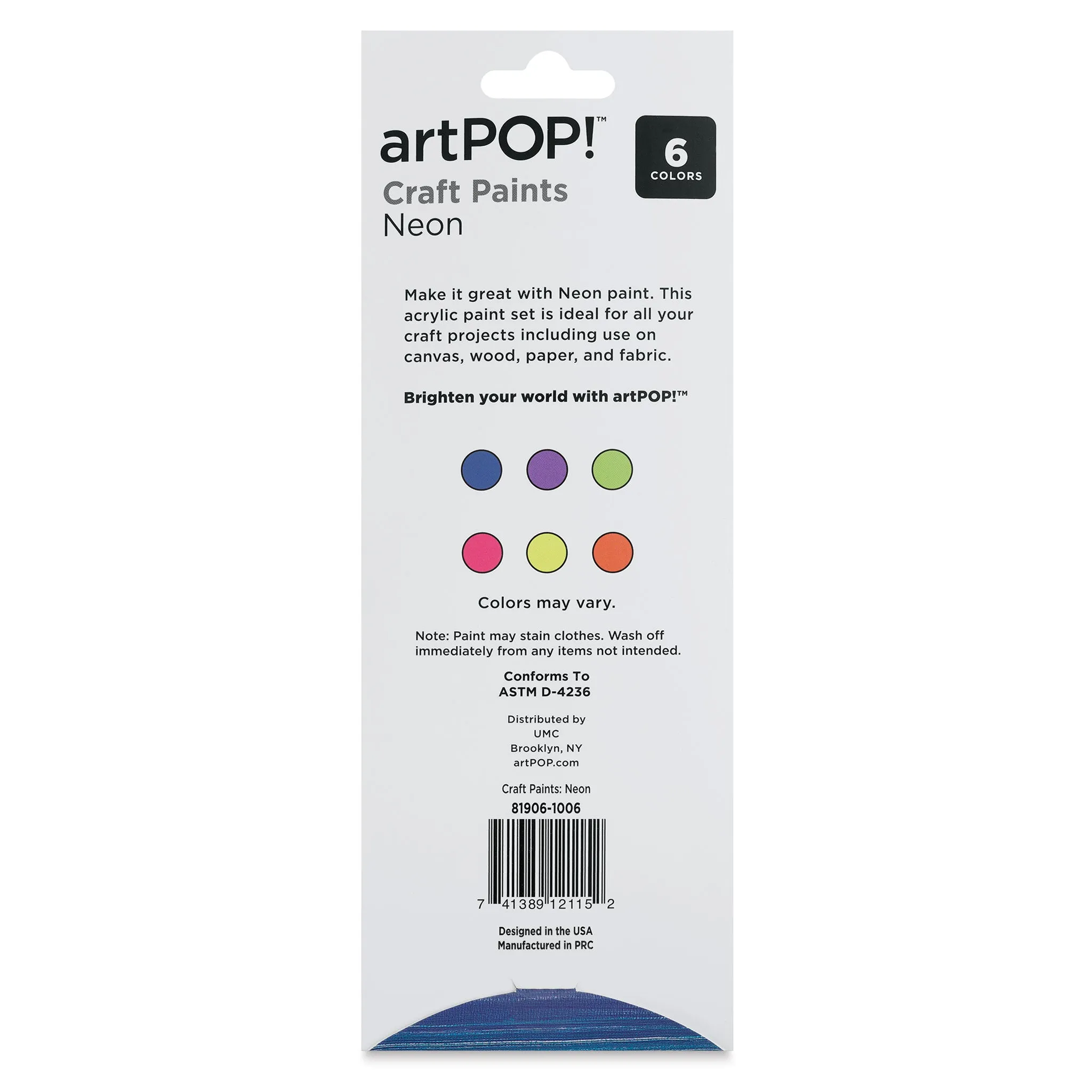 Craft Paint - Set of 6, Neon Colors