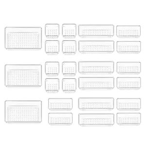 Heart Home Storage Organizer Set | Kitchen Organizer | Makeup Organizer Tray Set | Desk Drawer Divider Tray | Multi-Purpose Organizer Set | Stationery Organizer | 25 Piece Set | Transparent