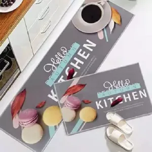 HomeCloud Velvet Kitchen Anti-Slip, Soft Washable Printed Designer Floor Mat (6 mm Thick, 41 x 122 cm 41 x 61 cm, Grey Cake)