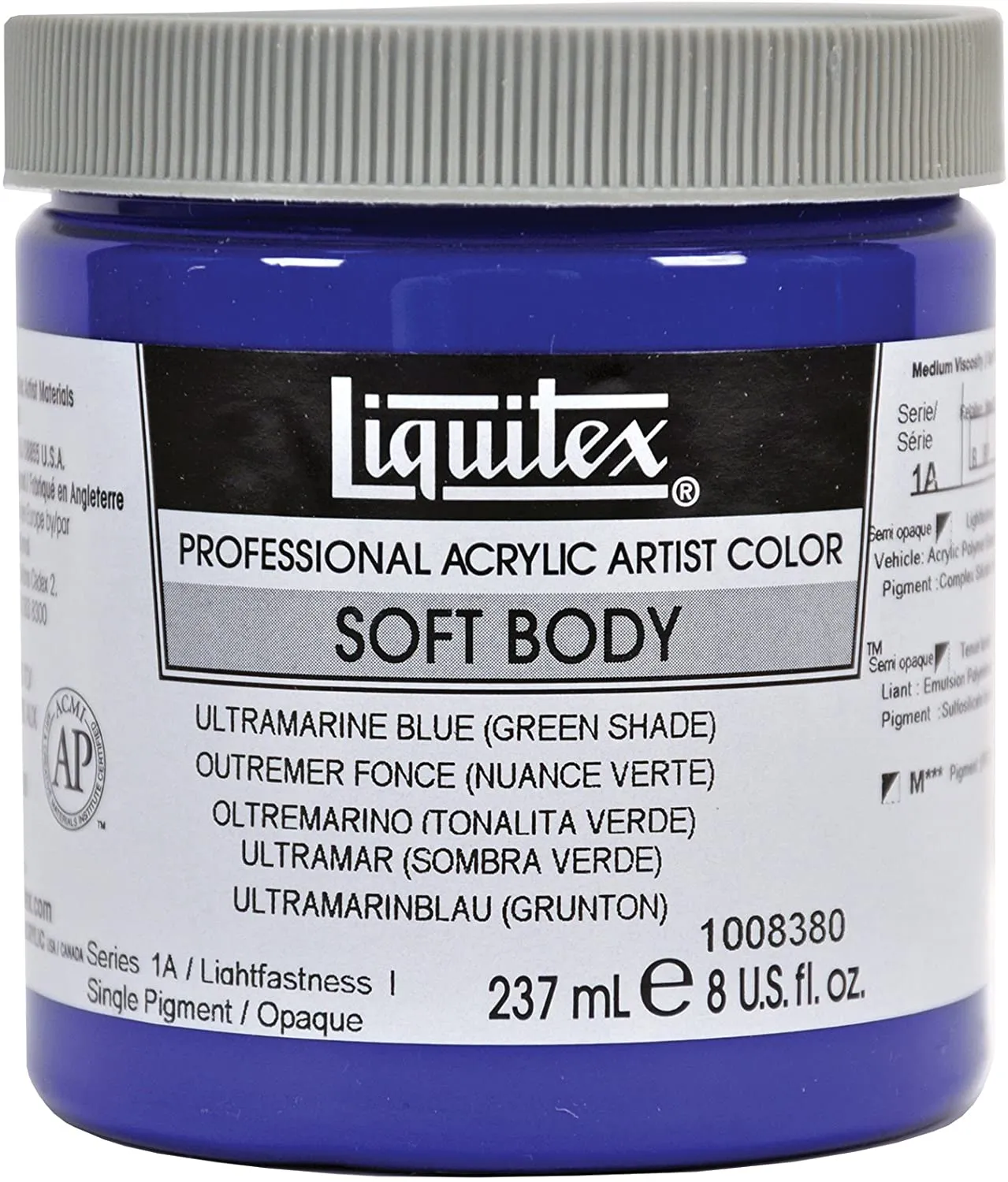 Liquitex Professional Soft Body Acrylic Paint 8-oz jar, Ultramarine Blue (Green Shade)