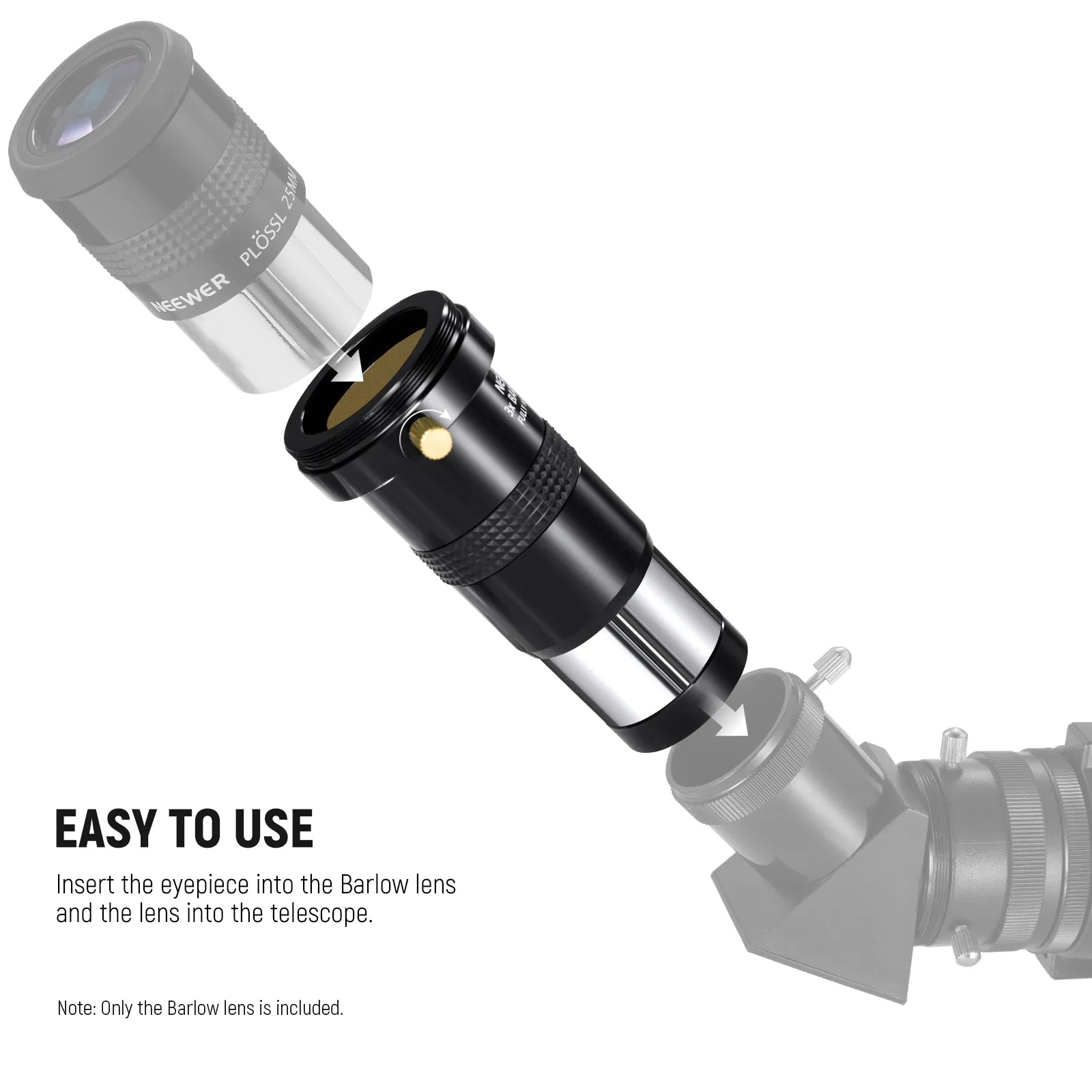 NEEWER LS-T11 3X Barlow Len for 1.25" Telescope Eyepiece