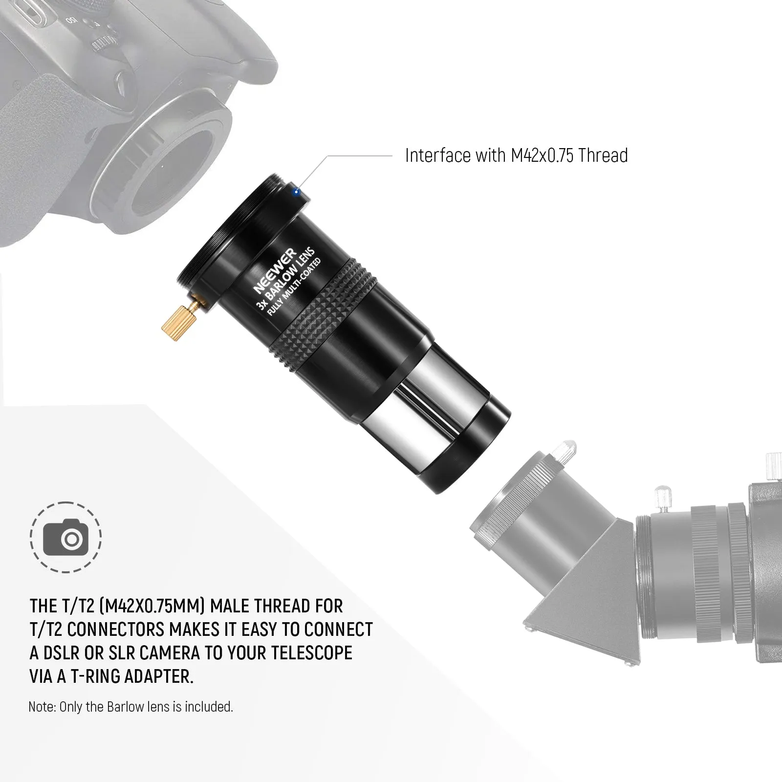 NEEWER LS-T11 3X Barlow Len for 1.25" Telescope Eyepiece