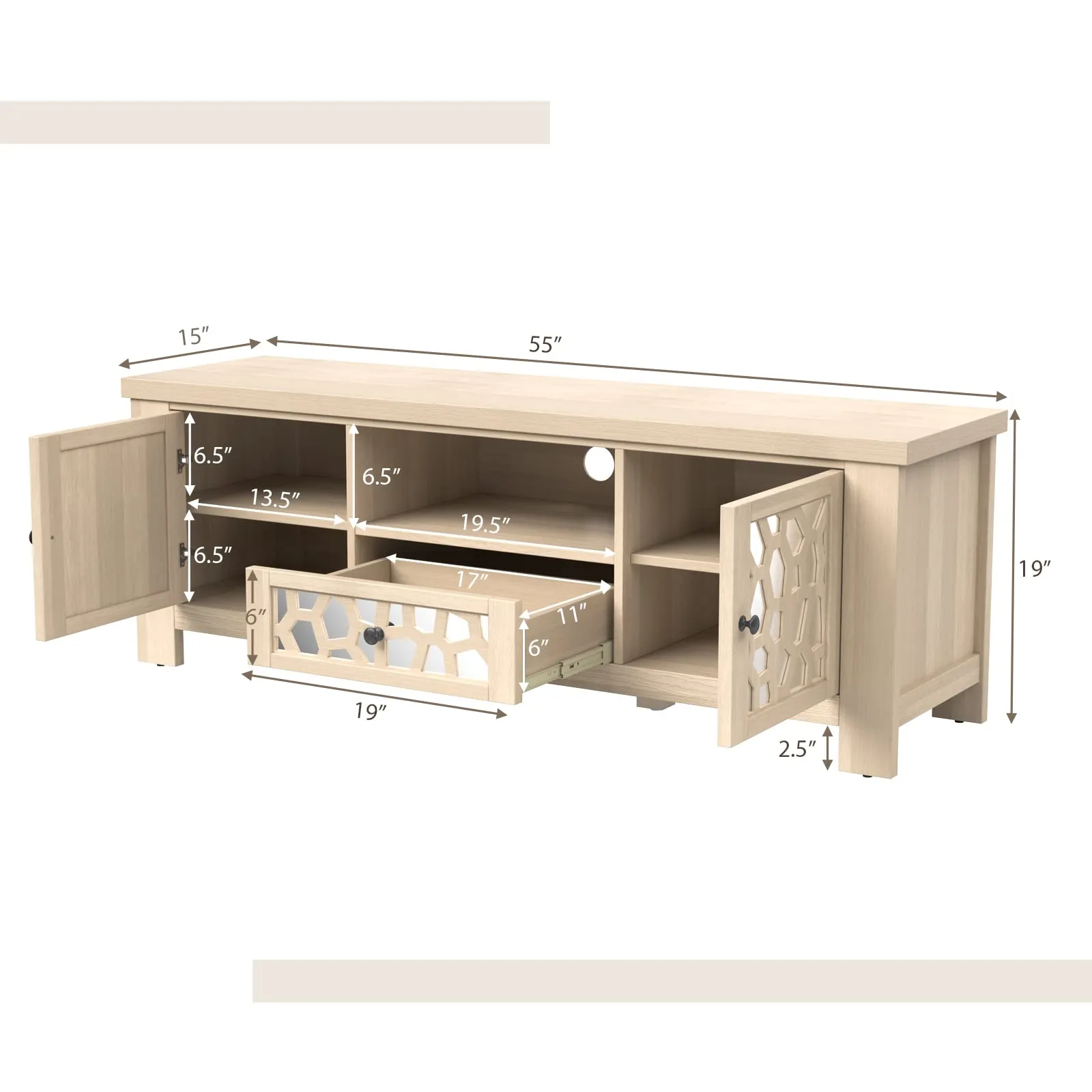 Tangkula TV Stand for 60 Inch TVs, Retro Entertainment Center, TV Console Cabinet w/Open Shelf & Drawer & Cable Hole