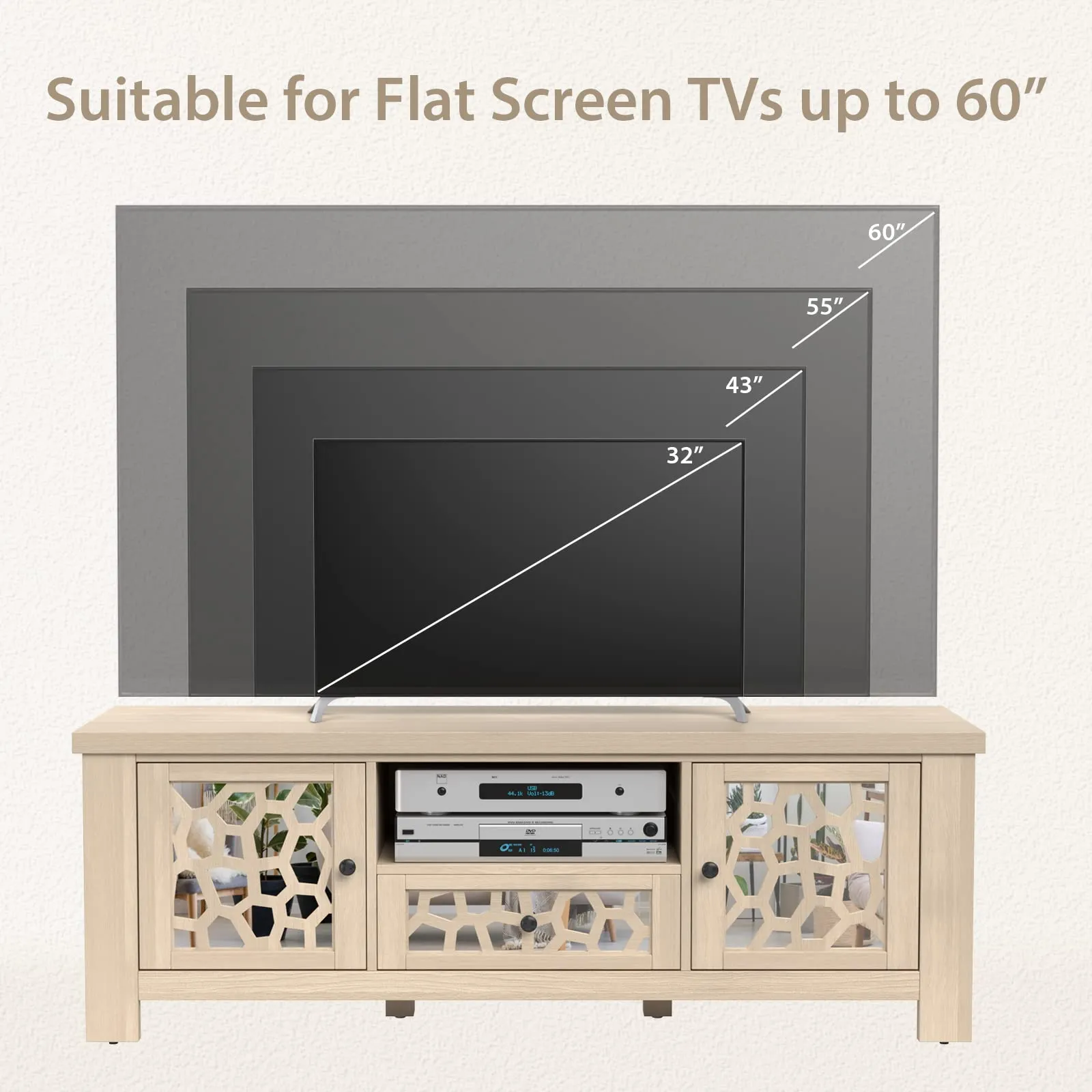 Tangkula TV Stand for 60 Inch TVs, Retro Entertainment Center, TV Console Cabinet w/Open Shelf & Drawer & Cable Hole