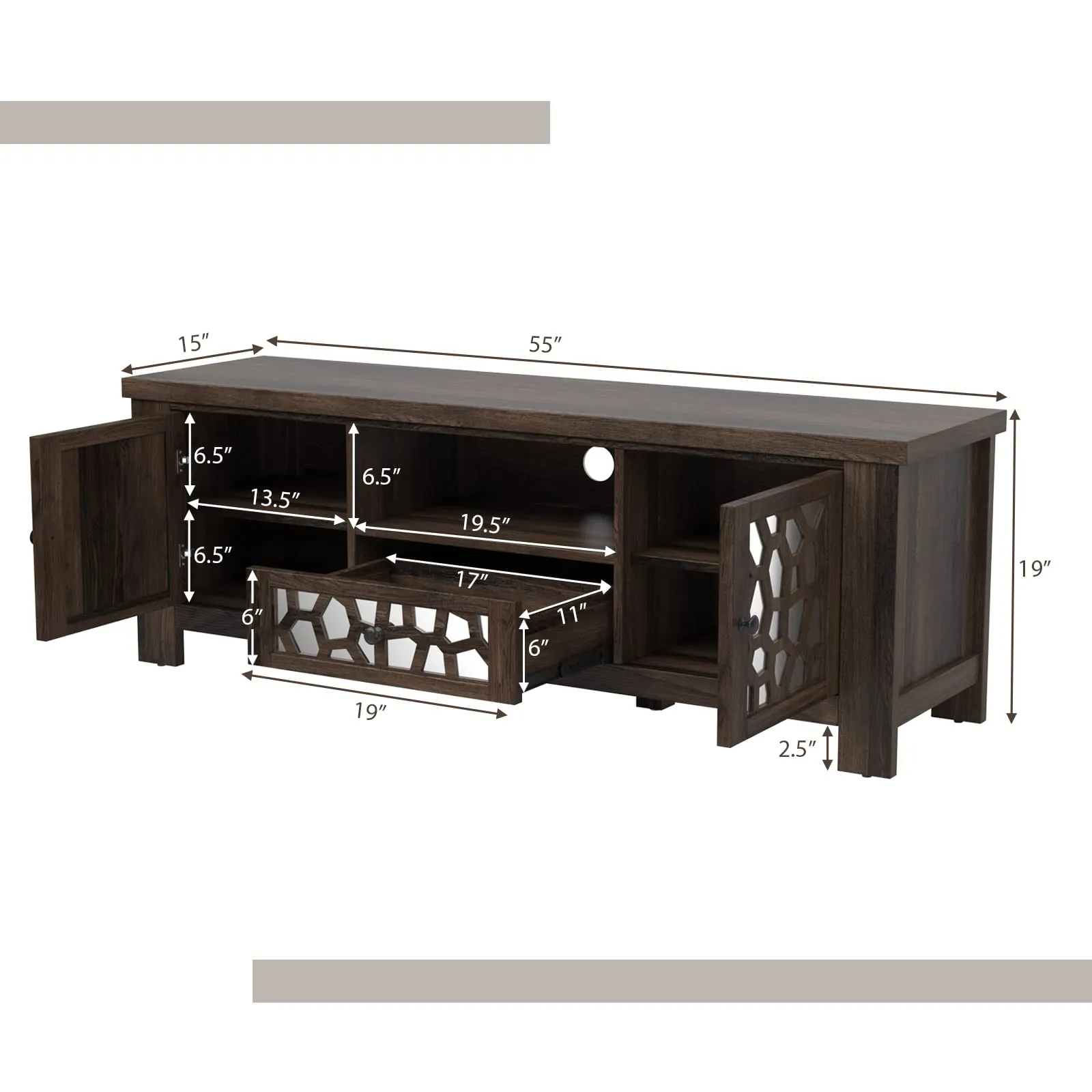 Tangkula TV Stand for 60 Inch TVs, Retro Entertainment Center, TV Console Cabinet w/Open Shelf & Drawer & Cable Hole