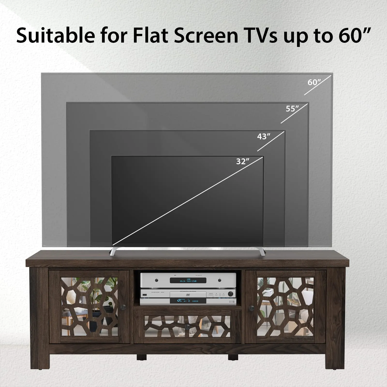 Tangkula TV Stand for 60 Inch TVs, Retro Entertainment Center, TV Console Cabinet w/Open Shelf & Drawer & Cable Hole