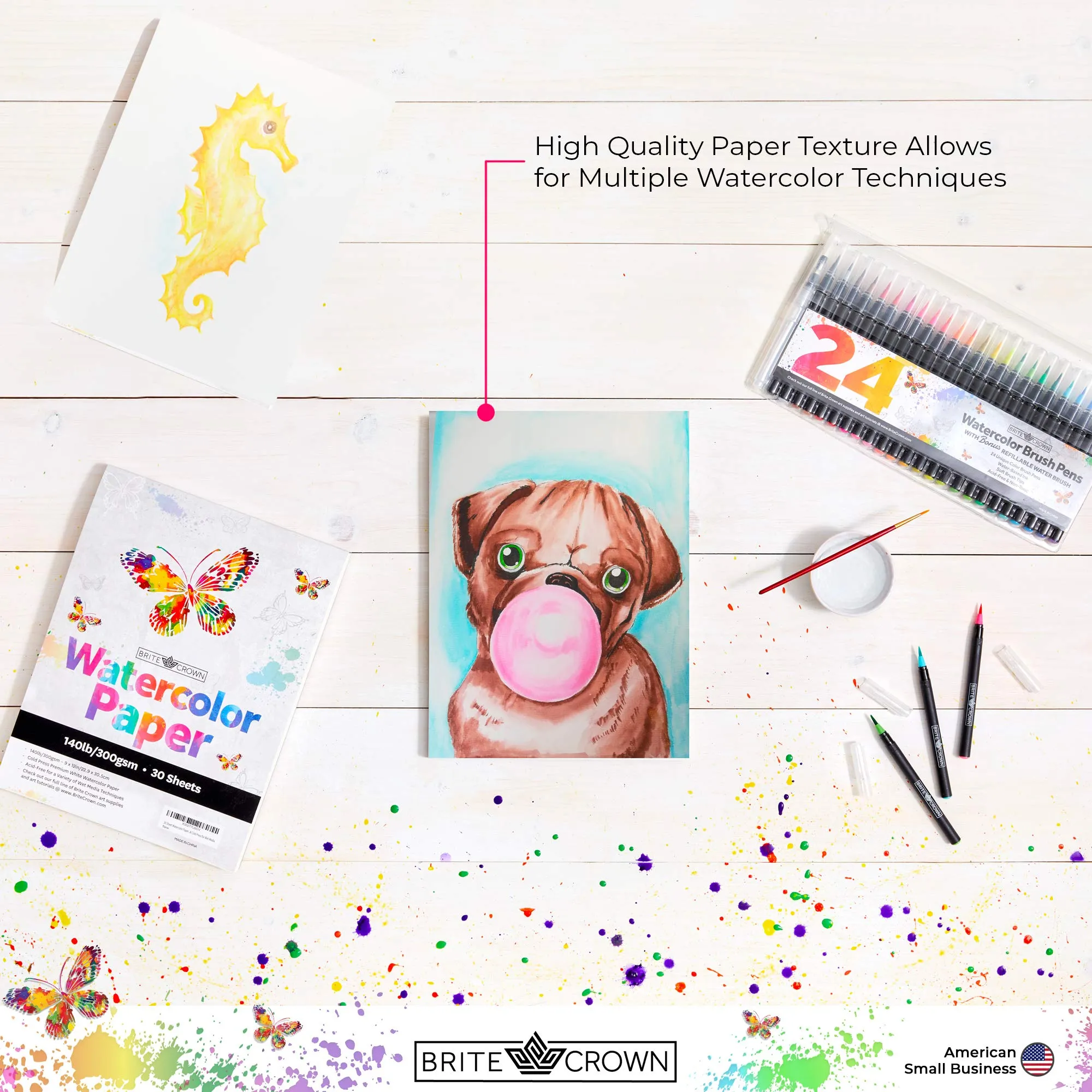 Watercolor Paper Pad - 140lb/300gsm - Bright White 30 Sheets (9x12) Cold Press