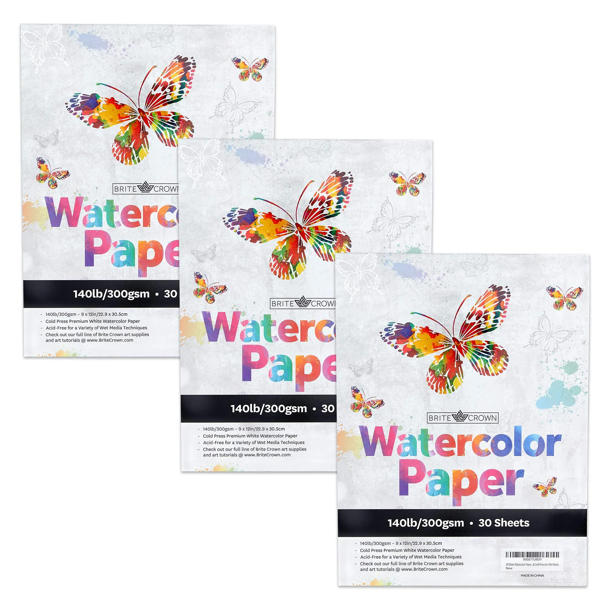 Watercolor Paper Pad - 140lb/300gsm - Bright White 30 Sheets (9x12) Cold Press